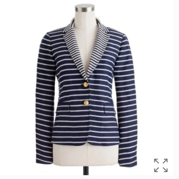 J. Crew Schoolboy Blazer Nautical Mixed Stripe Button Down Anchor Linen - Picture 2 of 10